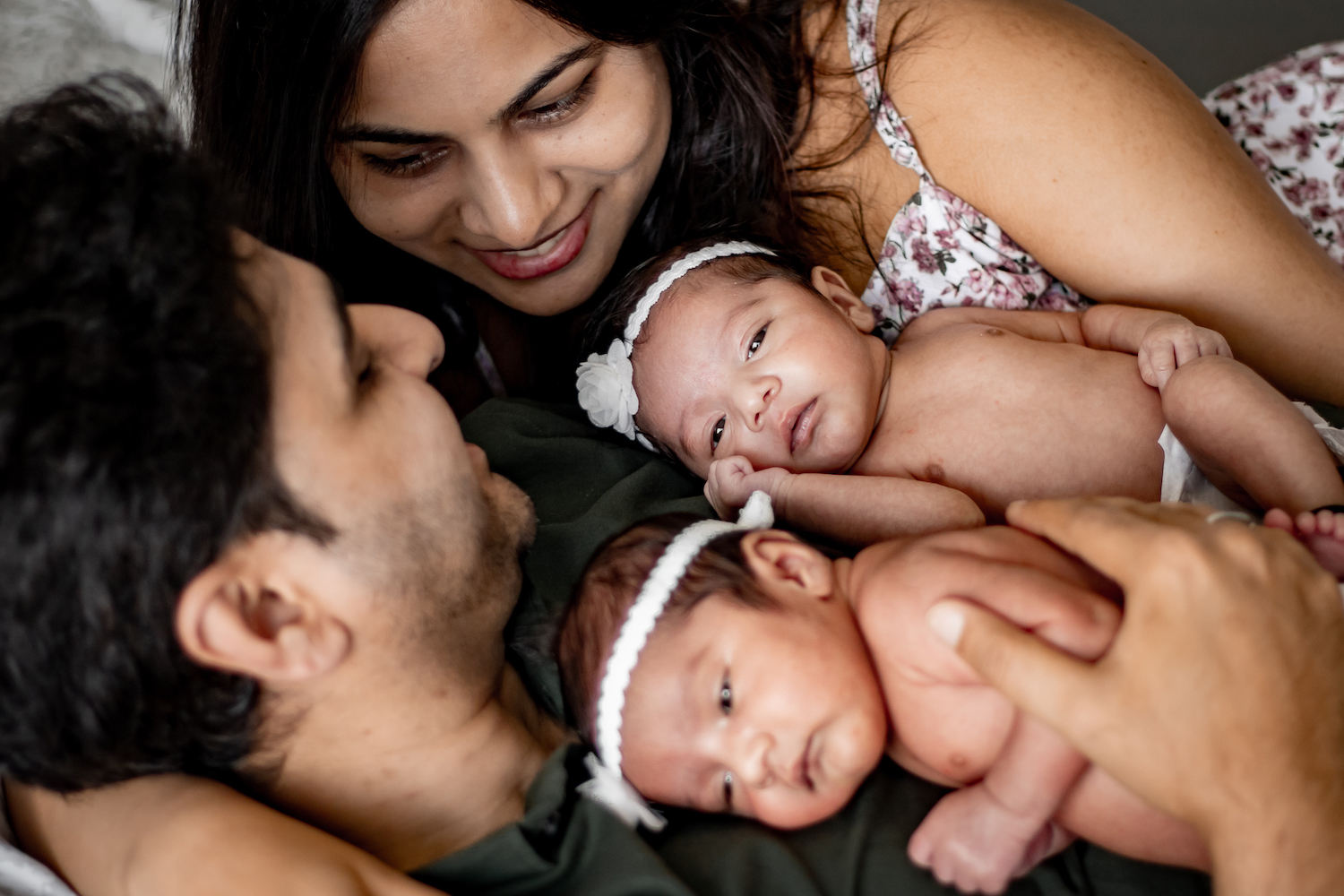 in home twin newborn session intimate lifestyle family newborn photoshoot