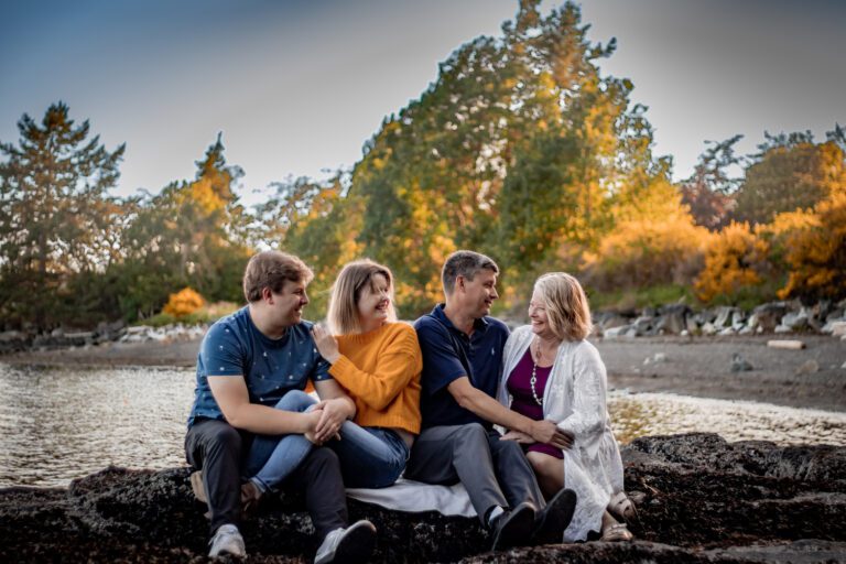 family beach laughing together adult children photoshoot victoria bc west coast